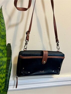 The Sak Black and Brown Leather Crossbody Wallet Purse